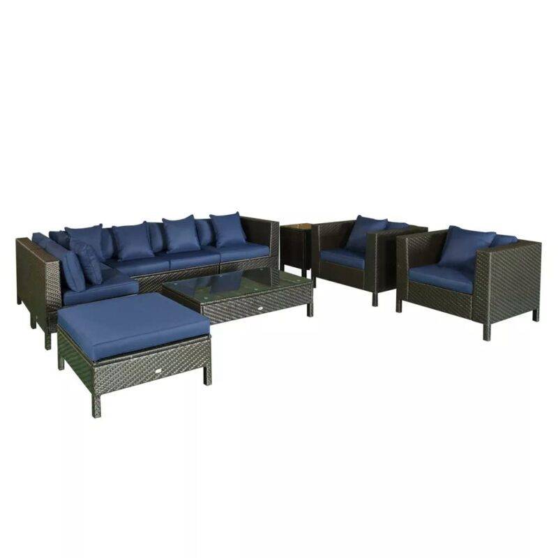 DEVOKO 7-Piece Outdoor Patio Conversation Set: Dark Brown & Navy Blue - Image 3