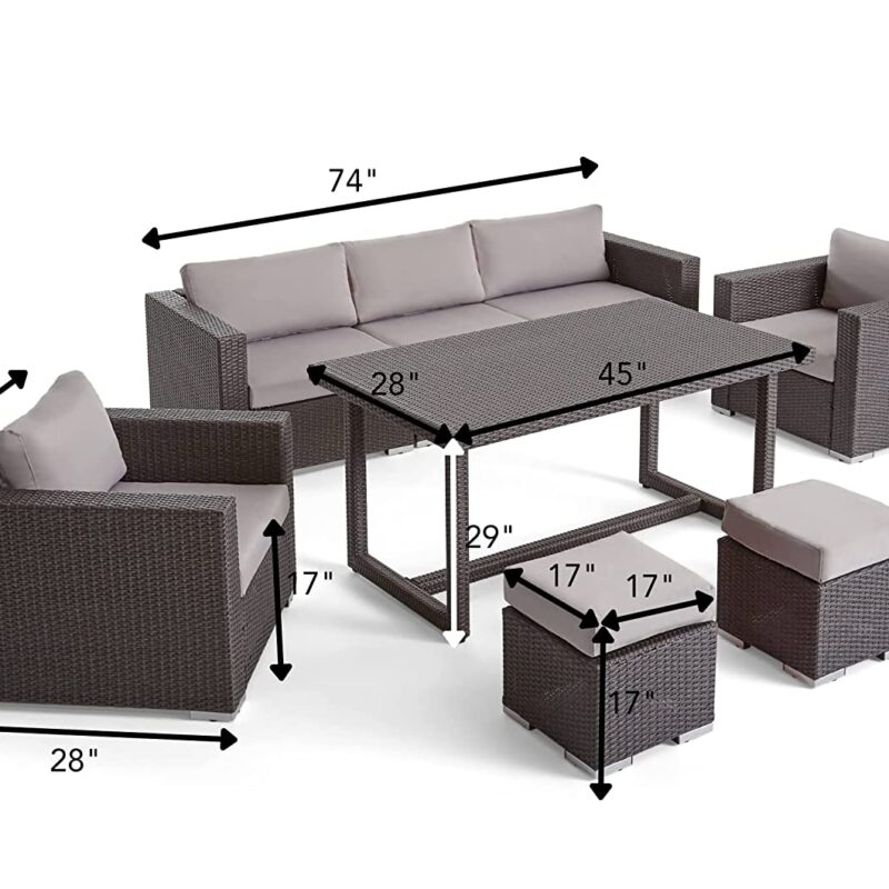 6-Piece Outdoor Patio Dining Set with Table and Chairs (Dark Brown/Cream) - Image 2