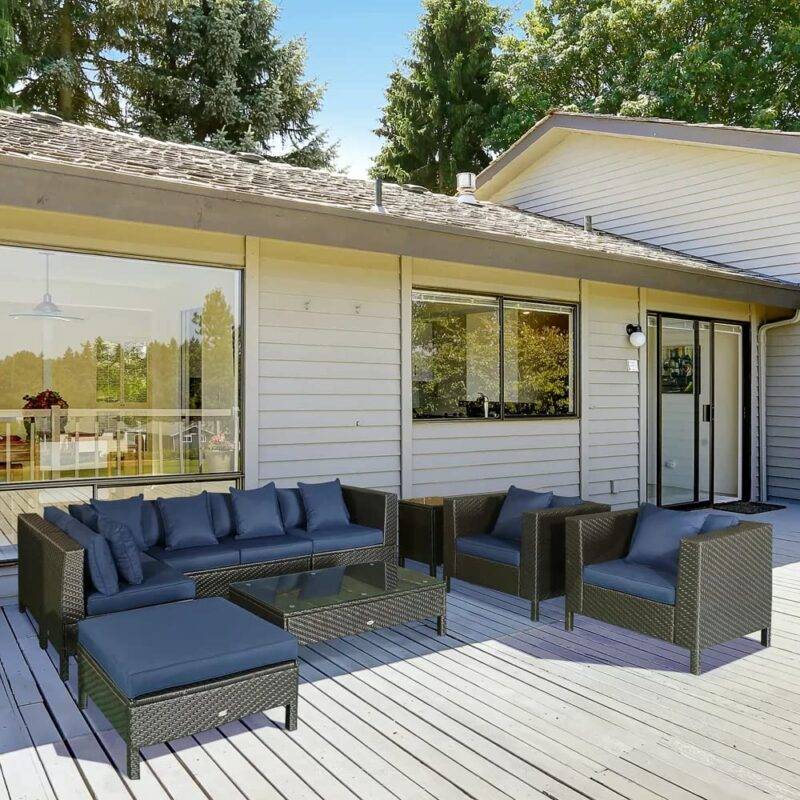 DEVOKO 7-Piece Outdoor Patio Conversation Set: Dark Brown & Navy Blue - Image 4