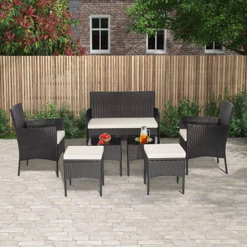 DEVOKO 7 Piece Outdoor Conversation Set (Dark Brown & White) - Image 3