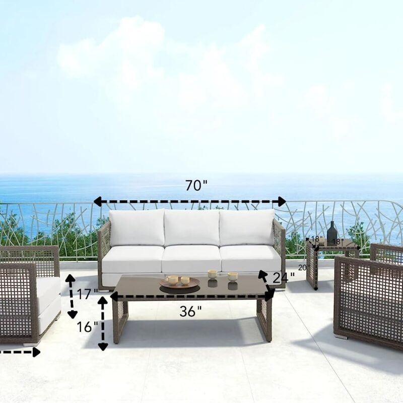 5-Piece Rattan Conversation Set (Dark Brown and White) - Image 2