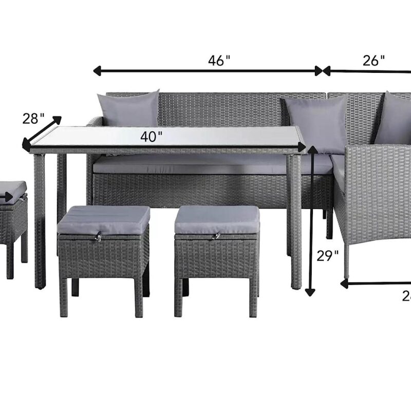DEVOKO 6Pc L-Shape Patio Set (Grey) - Image 2