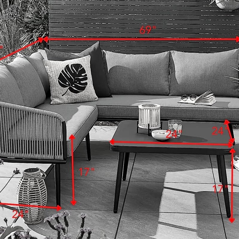DEVOKO L-Shaped Conversation Sofa Set (Grey) - Image 4