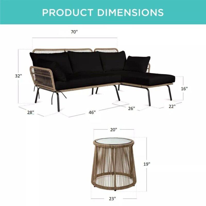 DEVOKO L-Shaped Conversation Sofa Set (Beige/Black) - Image 3