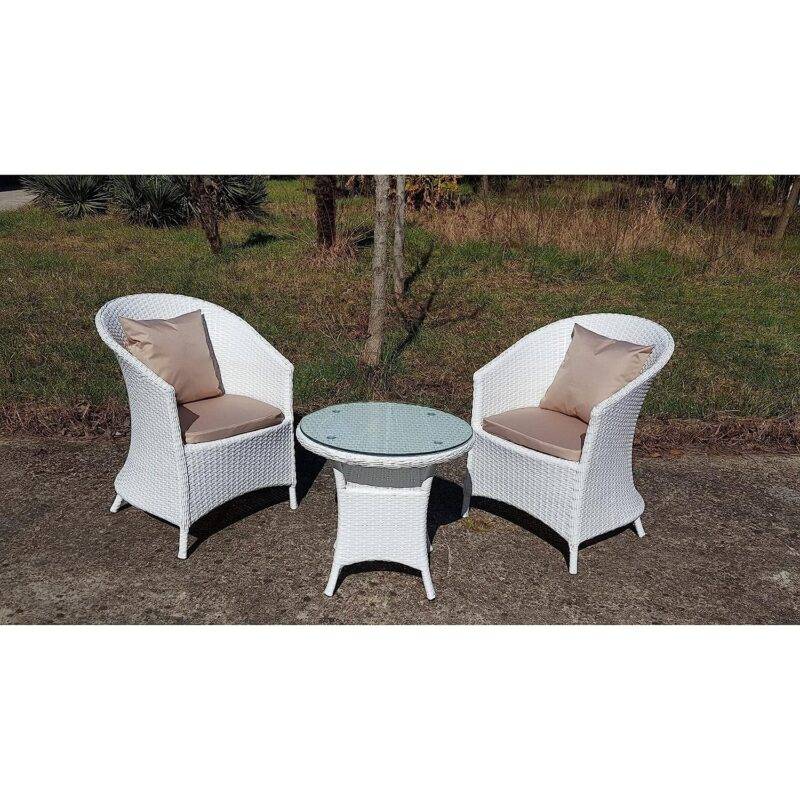 DEVOKO Patio Wicker Bistro Set 3-Piece (White/Cream) - Image 4