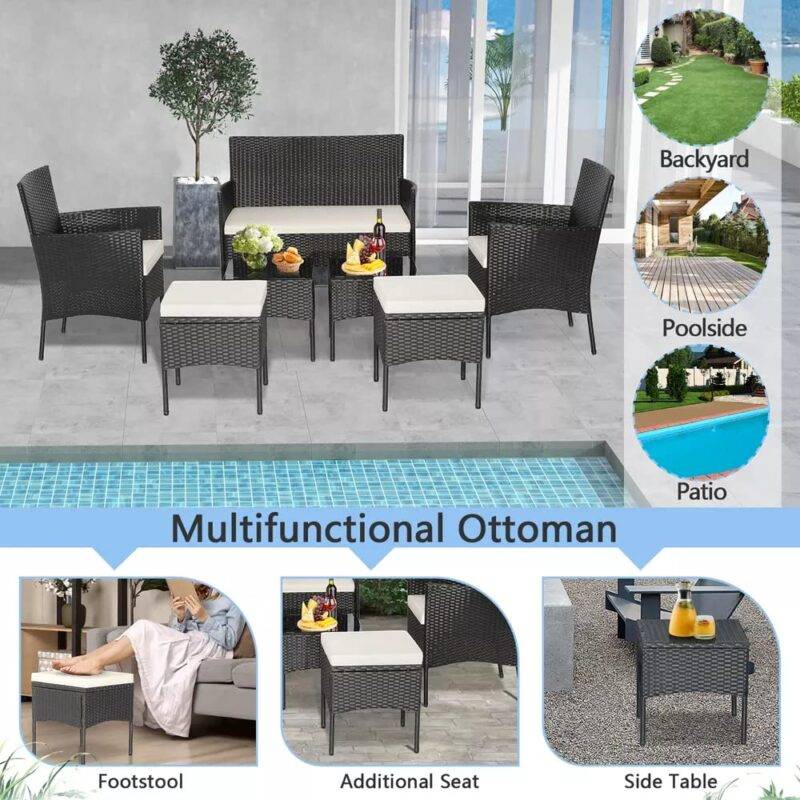 DEVOKO 7 Piece Outdoor Conversation Set (Dark Brown & White) - Image 5