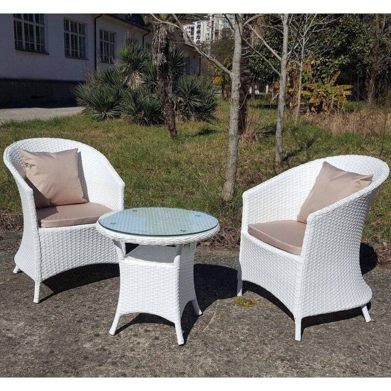 DEVOKO Patio Wicker Bistro Set 3-Piece (White/Cream) - Image 5
