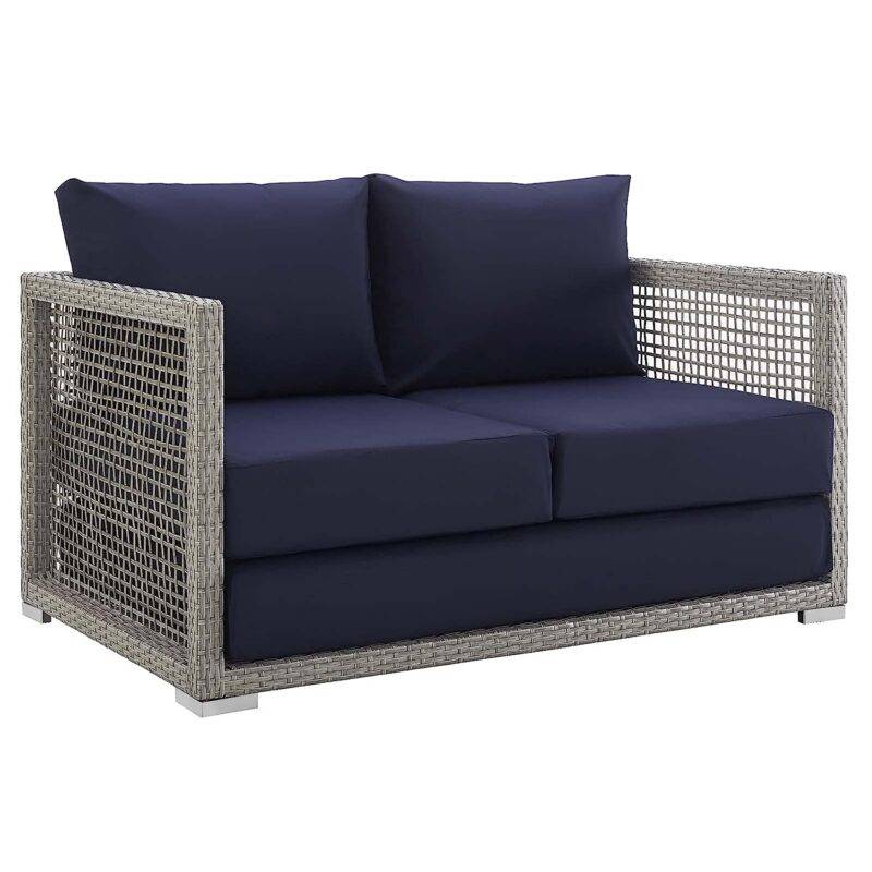 Outdoor 6 Pieces Sectional Patio Furniture (Grey and Navy Blue) - Image 5