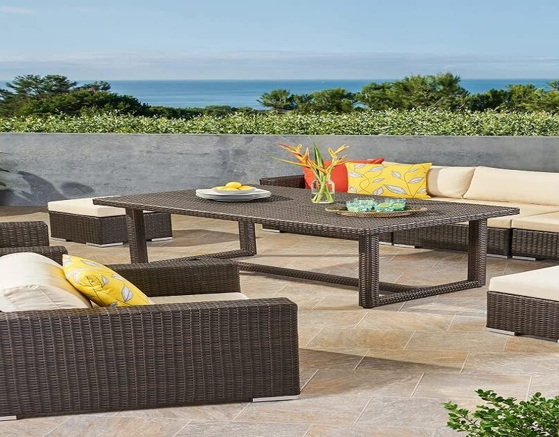 6-Piece Outdoor Patio Dining Set with Table and Chairs (Dark Brown/Cream) - Image 5