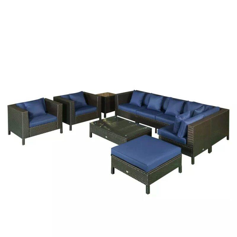 DEVOKO 7-Piece Outdoor Patio Conversation Set: Dark Brown & Navy Blue - Image 5