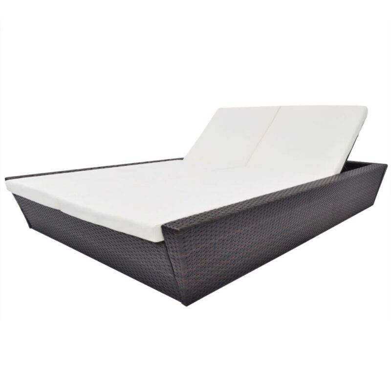 DEVOKO Outdoor Rattan Wicker Daybed (Dark Brown & White) - Image 3