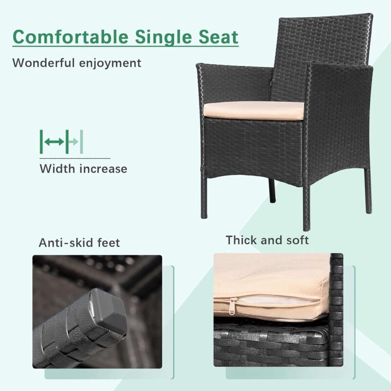 4-Piece Black Rattan Patio Furniture Set with Cream Cushions - Image 6
