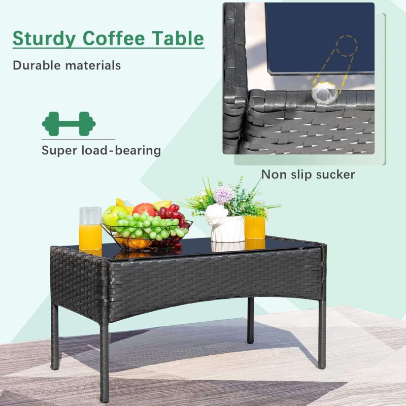 4-Piece Black Rattan Patio Furniture Set with Cream Cushions - Image 5