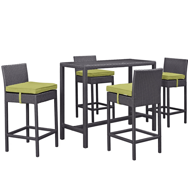 DEVOKO 5 Piece Patio Wicker Dining Bar Set Outdoor Rattan Furniture(Dark Brown & Green) - Image 4