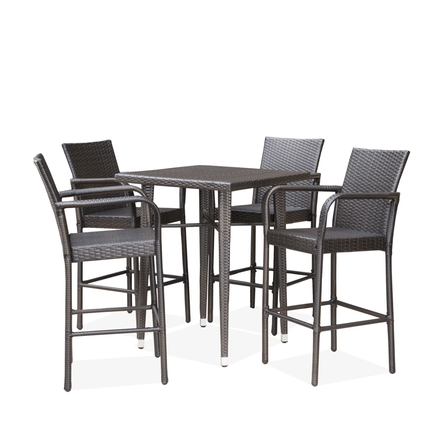 DEVOKO 5-Piece Rattan Wicker Patio Bar Set(Dark Brown) - Image 6