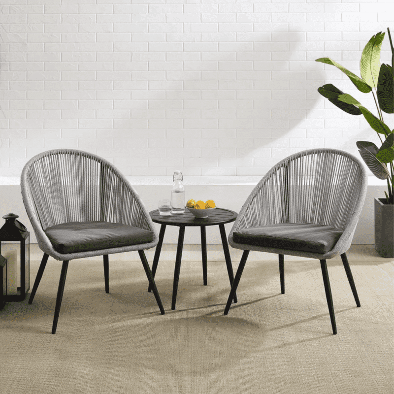 DEVOKO 3 Piece Woven Rope Patio Furniture Set (Black & Grey) - Image 4