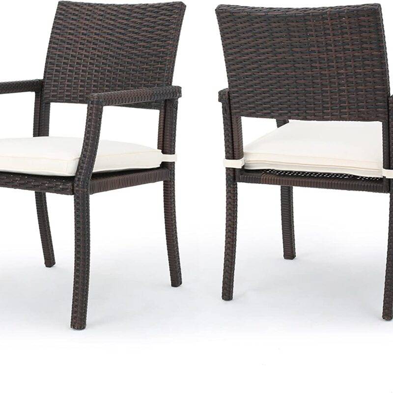 DEVOKO Wicker 2 Piece Chair with Cushion (Dark Brown & White) - Image 3