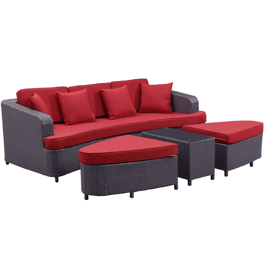 4 Pieces Sectional Patio Furniture Outdoor Daybed Set (Dark Brown and Red) - Image 3