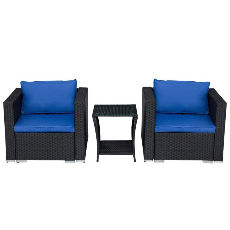 5pc Patio Rattan Set (Black/Blue) - Image 3