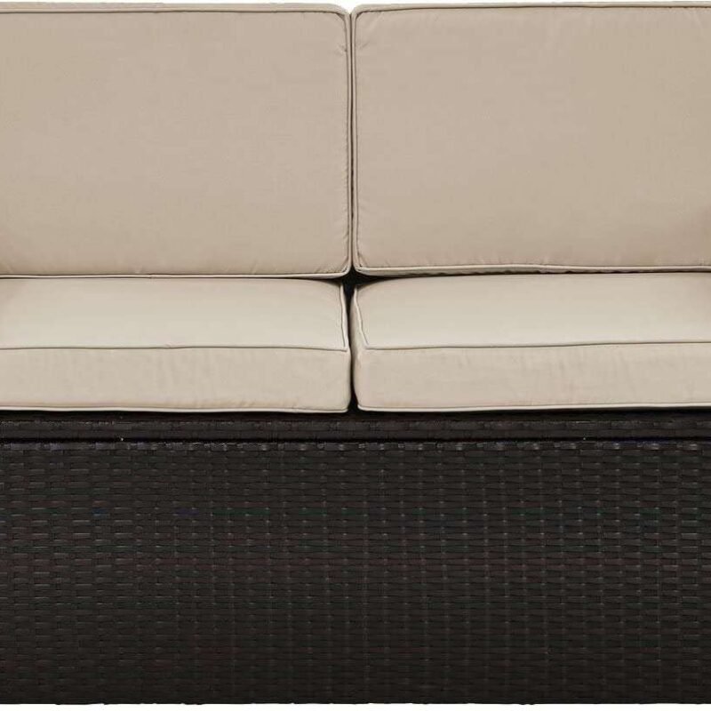 DEVOKO Outdoor Wicker Patio Sofa Set (Dark Brown & Cream) - Image 4