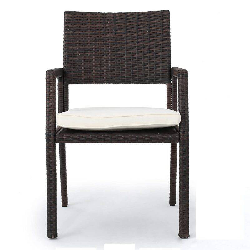 DEVOKO Wicker 2 Piece Chair with Cushion (Dark Brown & White) - Image 4