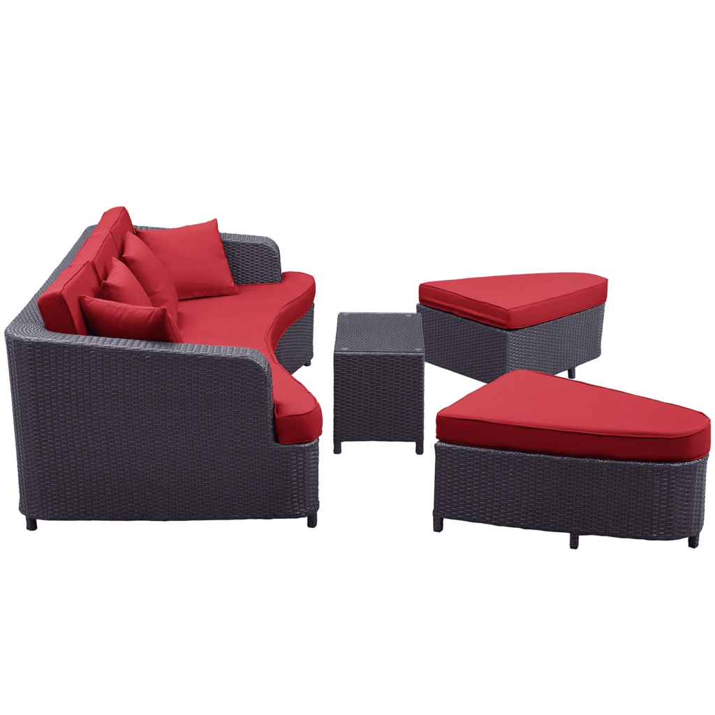 4 Pieces Sectional Patio Furniture Outdoor Daybed Set (Dark Brown and Red) - Image 4