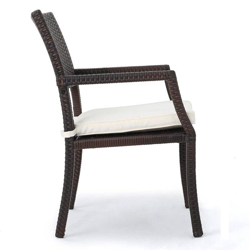 DEVOKO Wicker 2 Piece Chair with Cushion (Dark Brown & White) - Image 5