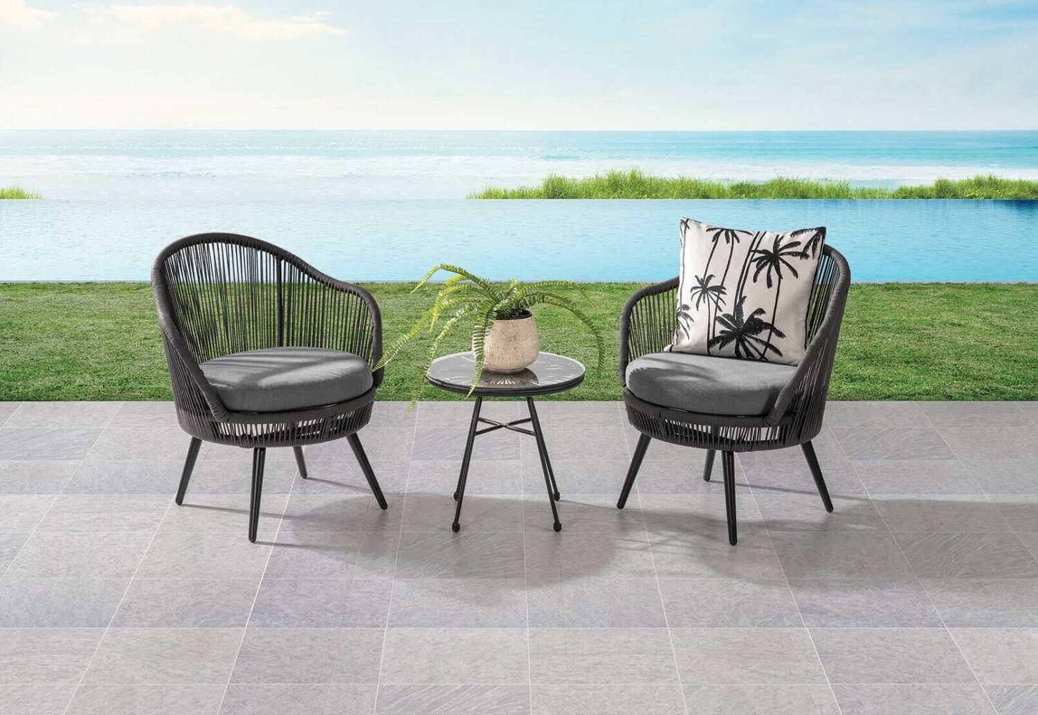 DEVOKO Patio Rope Furniture Set 3-Piece (Dark Grey & Grey) - Image 3