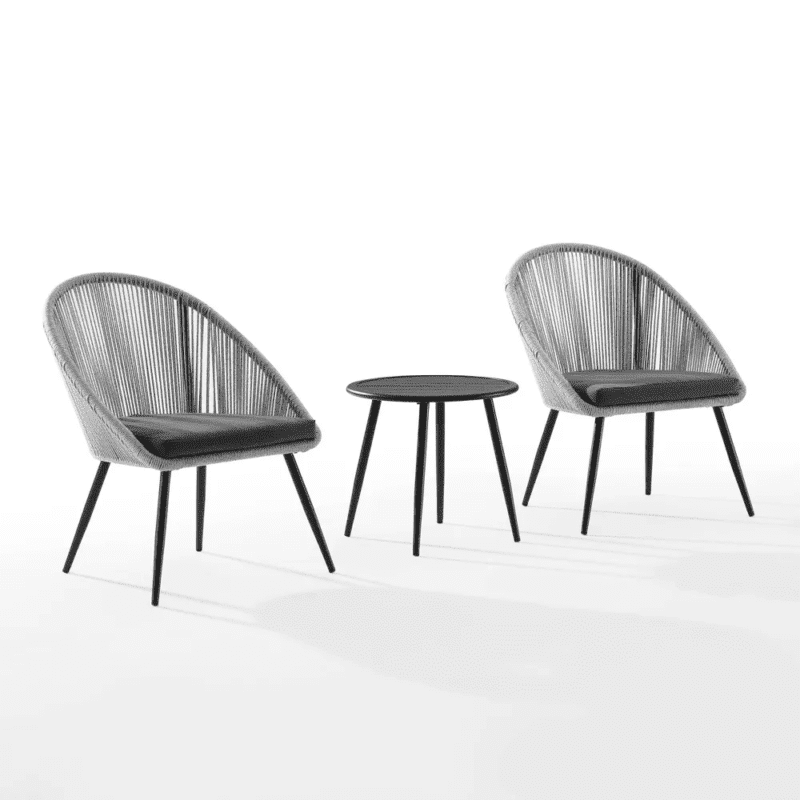 DEVOKO 3 Piece Woven Rope Patio Furniture Set (Black & Grey) - Image 5