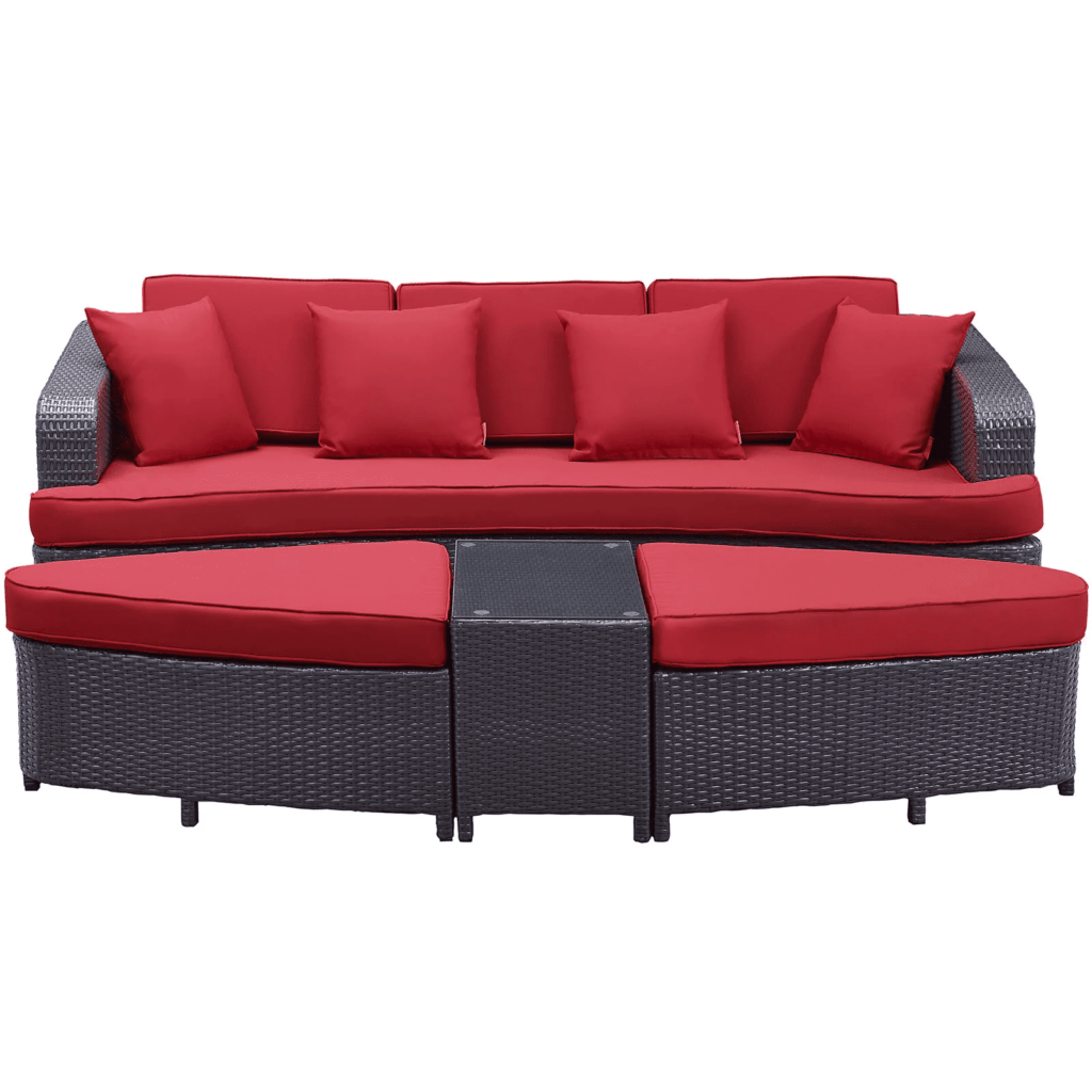 4 Pieces Sectional Patio Furniture Outdoor Daybed Set (Dark Brown and Red) - Image 5