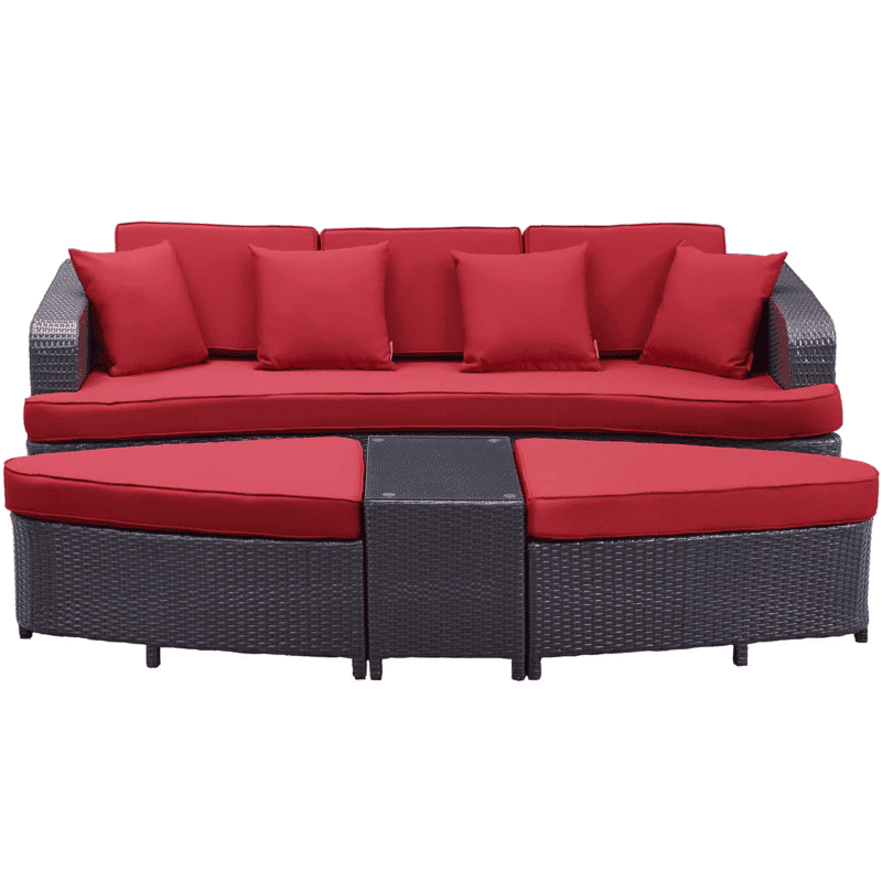 4 Pieces Sectional Patio Furniture Outdoor Daybed Set (Dark Brown and Red) - Image 5
