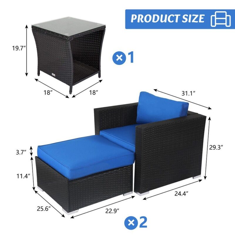 5pc Patio Rattan Set (Black/Blue) - Image 2