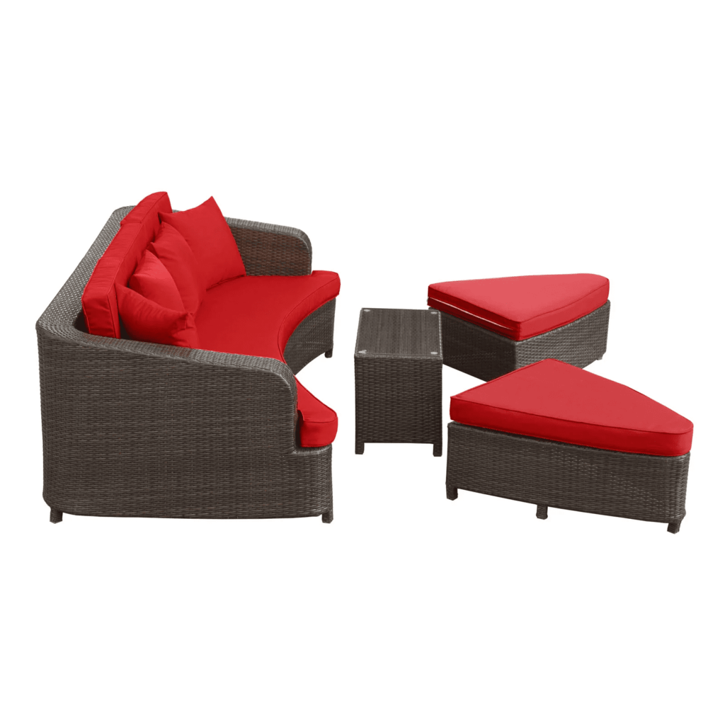 4 Pieces Sectional Patio Furniture Outdoor Daybed Set (Dark Brown and Red) - Image 6