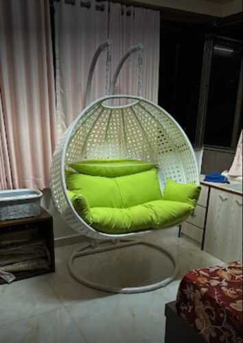 Swing Chair with Stand & Cushion (Light Green/White) photo review