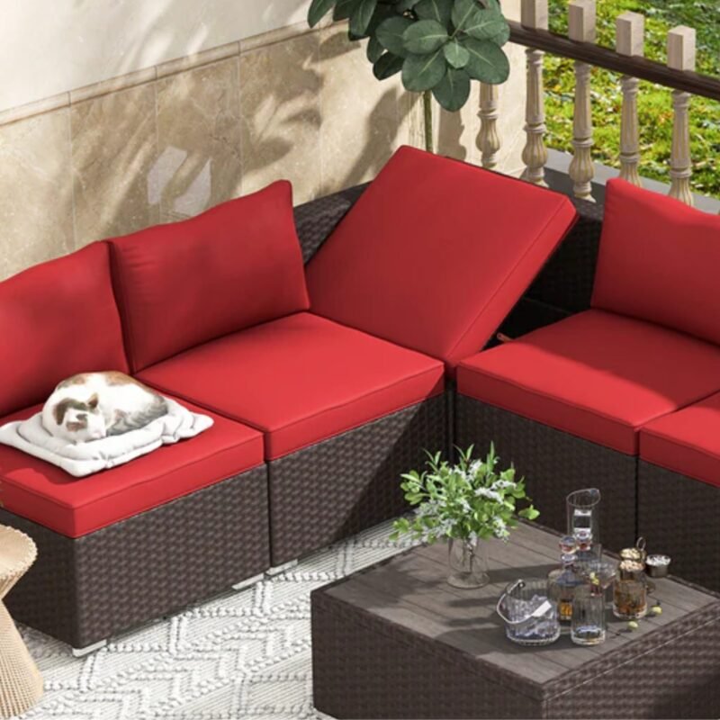 DEVOKO Outdoor Sectional Furniture 3 Piece (Dark Brown & Red) - Image 4