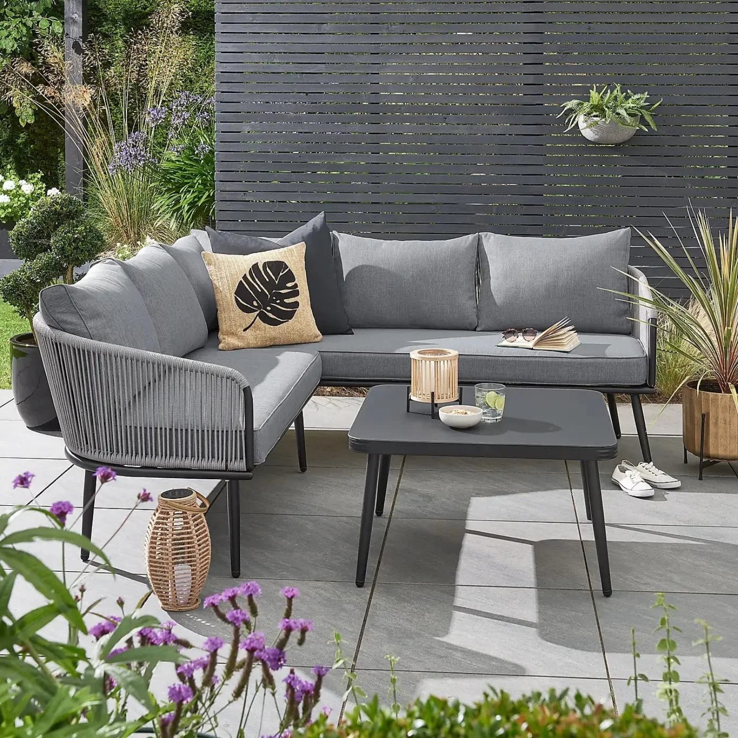 DEVOKO L-Shaped Conversation Sofa Set (Grey)