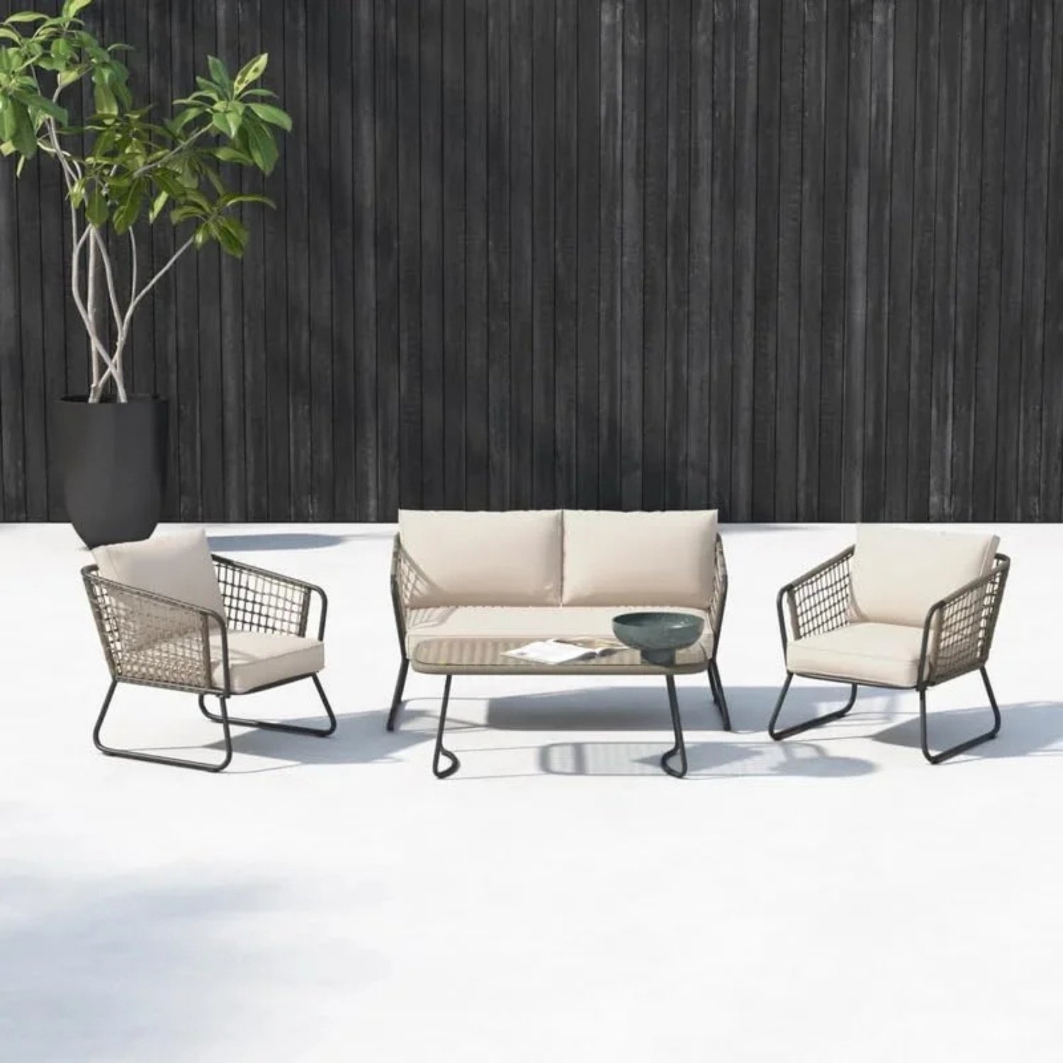 4pc Patio Rope Set (Grey/Cream)