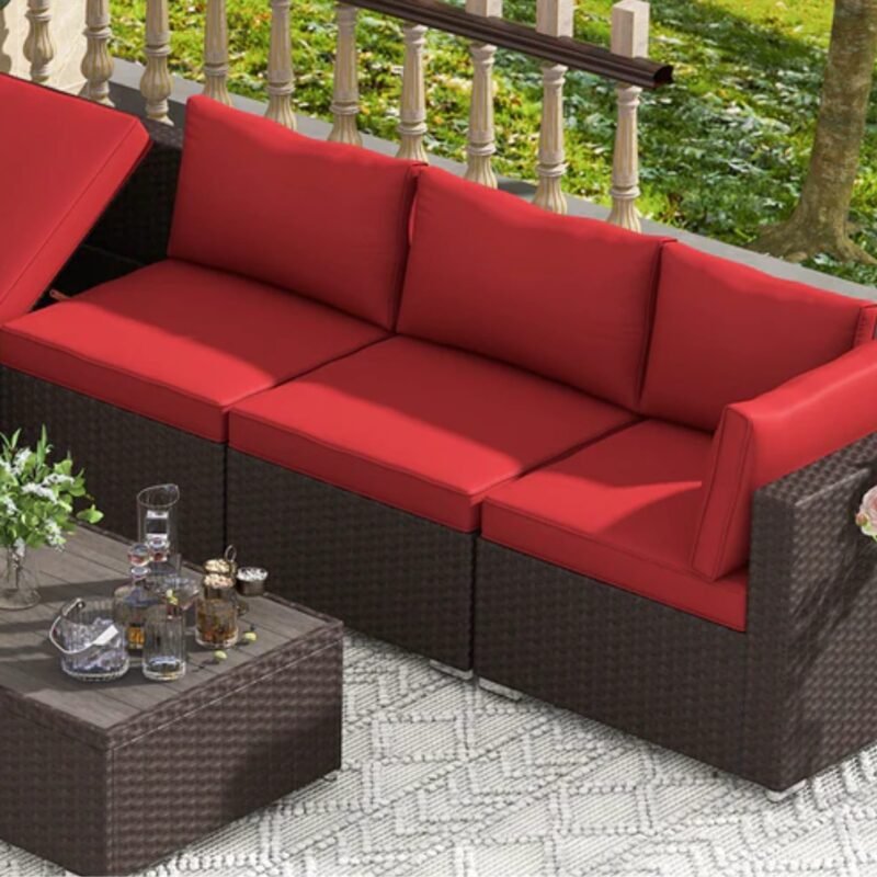 DEVOKO Outdoor Sectional Furniture 3 Piece (Dark Brown & Red) - Image 5