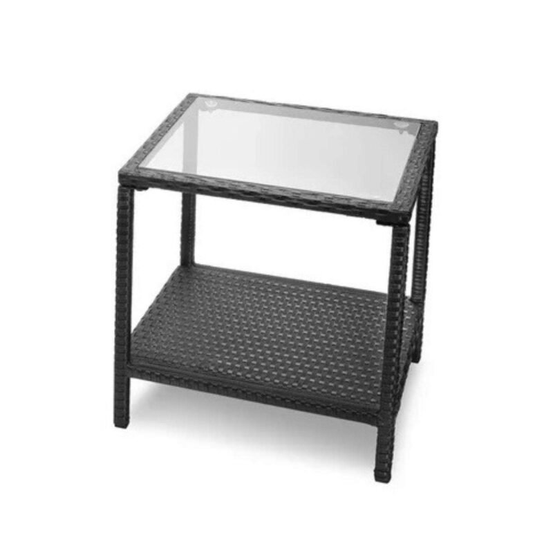 DEVOKO 3-Piece Outdoor Wicker Conversation Bistro Set(Black & Cream) - Image 7