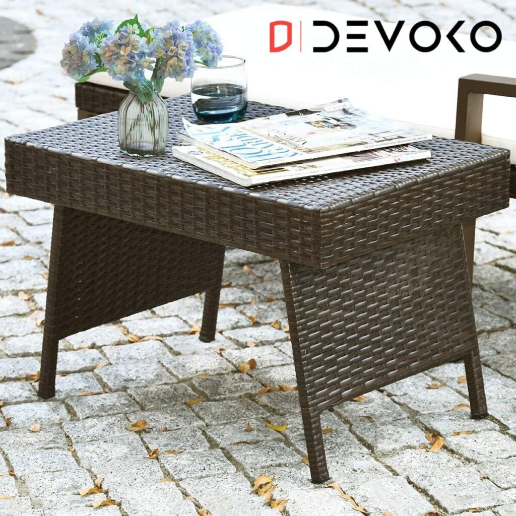 DEVOKO Wicker Garden Bistro Table - Dark Brown (Rattan) - Image 3