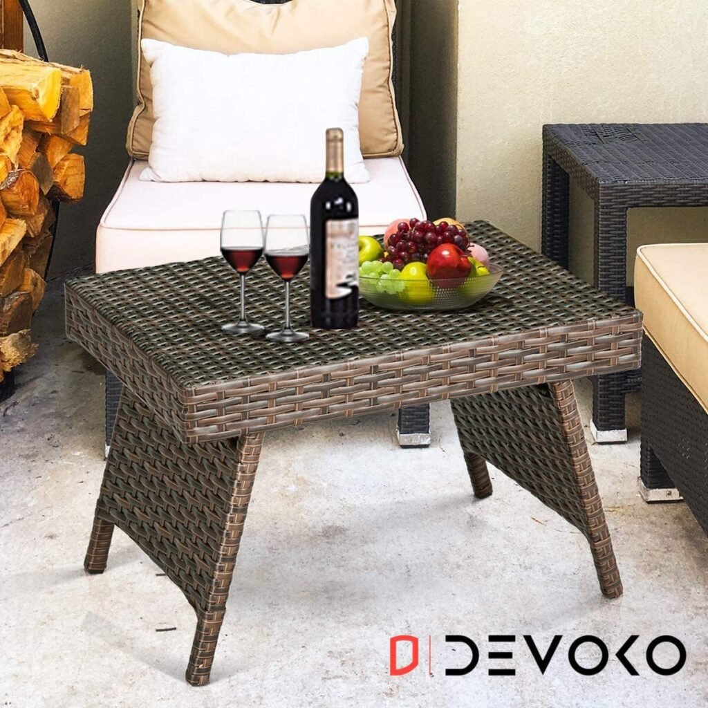 DEVOKO Wicker Garden Bistro Table - Dark Brown (Rattan) - Image 4
