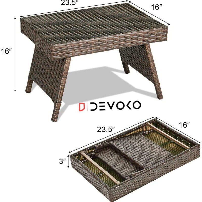 DEVOKO Wicker Garden Bistro Table - Dark Brown (Rattan) - Image 2