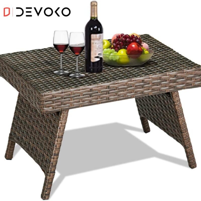 DEVOKO Wicker Garden Bistro Table - Dark Brown (Rattan) - Image 5