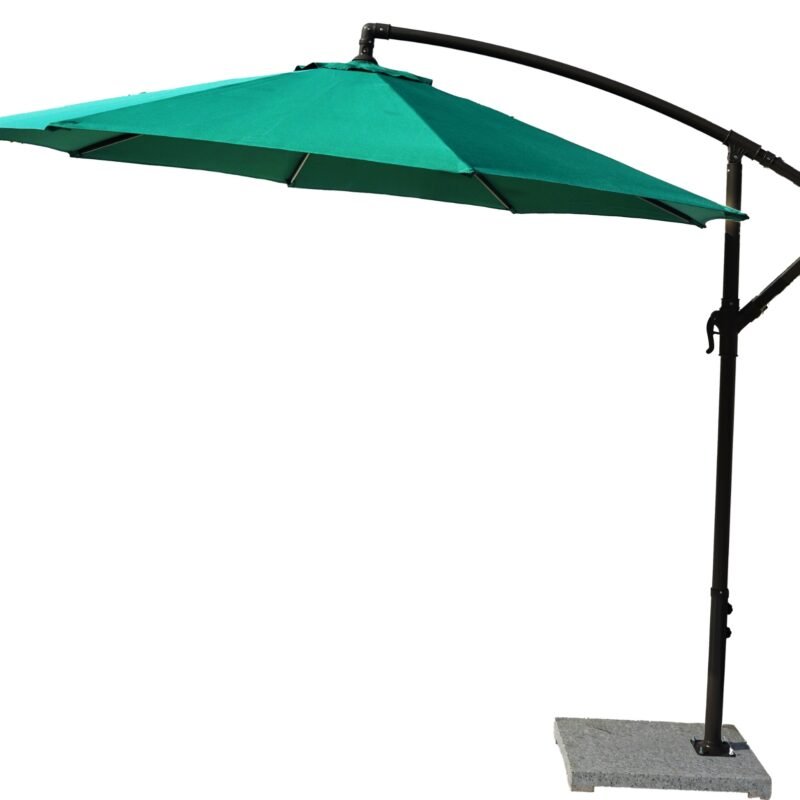 9 Ft Outdoor Offset Cantilever Umbrella with Marble Base & Crank Handle for Poolside Area (Green) - Image 2