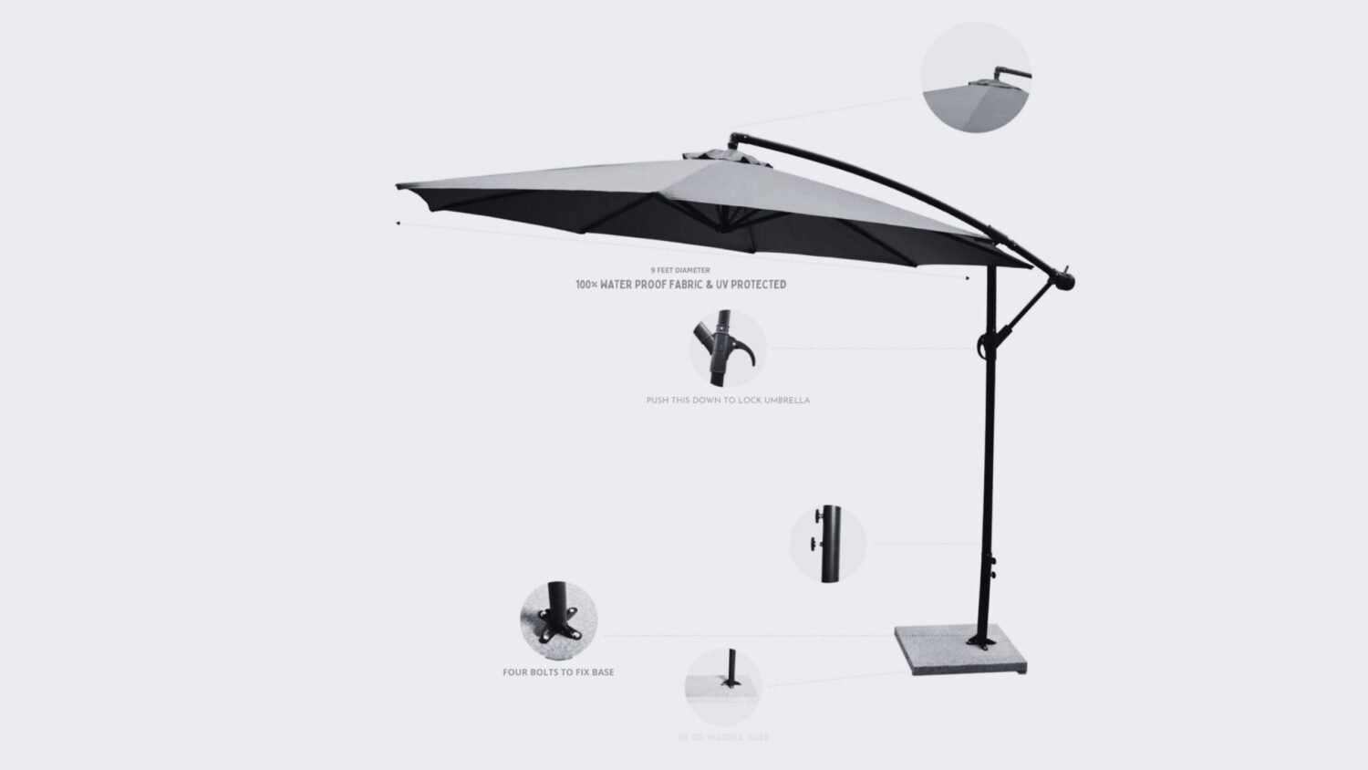 9 Ft Outdoor Patio Offset Cantilever Umbrella with Marble Base & Crank Handle for Garden(Off-white) - Image 5