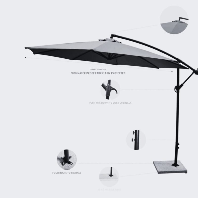 9 Ft Outdoor Offset Cantilever Umbrella with Marble Base & Crank Handle for Poolside Area (Green) - Image 5