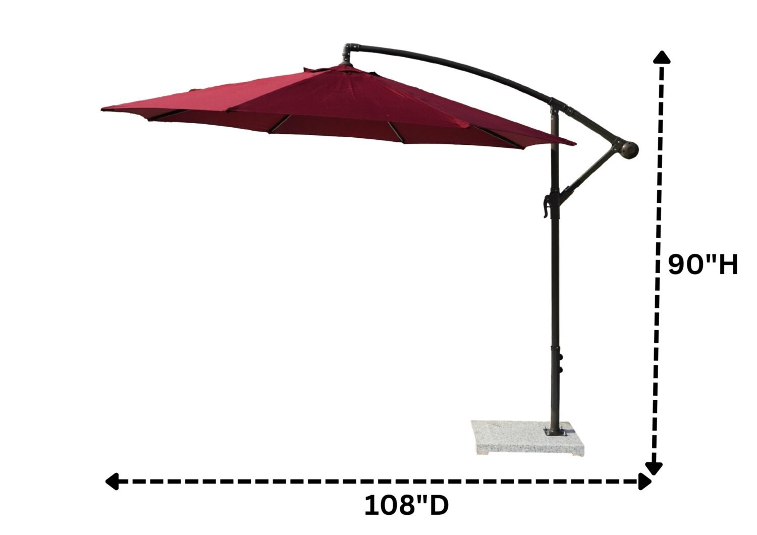 9 Ft Outdoor Offset Cantilever Patio Umbrella with Marble Base & Crank Handle for Backyard(Red) - Image 3