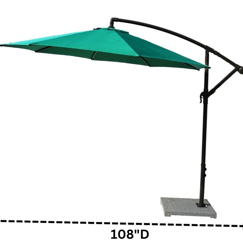 9 Ft Outdoor Offset Cantilever Umbrella with Marble Base & Crank Handle for Poolside Area (Green) - Image 3