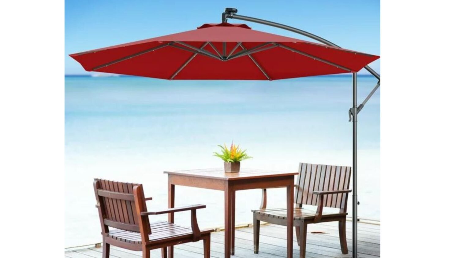 9 Ft Outdoor Offset Cantilever Patio Umbrella with Marble Base & Crank Handle for Backyard(Red) - Image 7