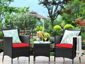 3 Pieces Patio Outdoor Wicker Bistro Set(Dark Brown & Red)